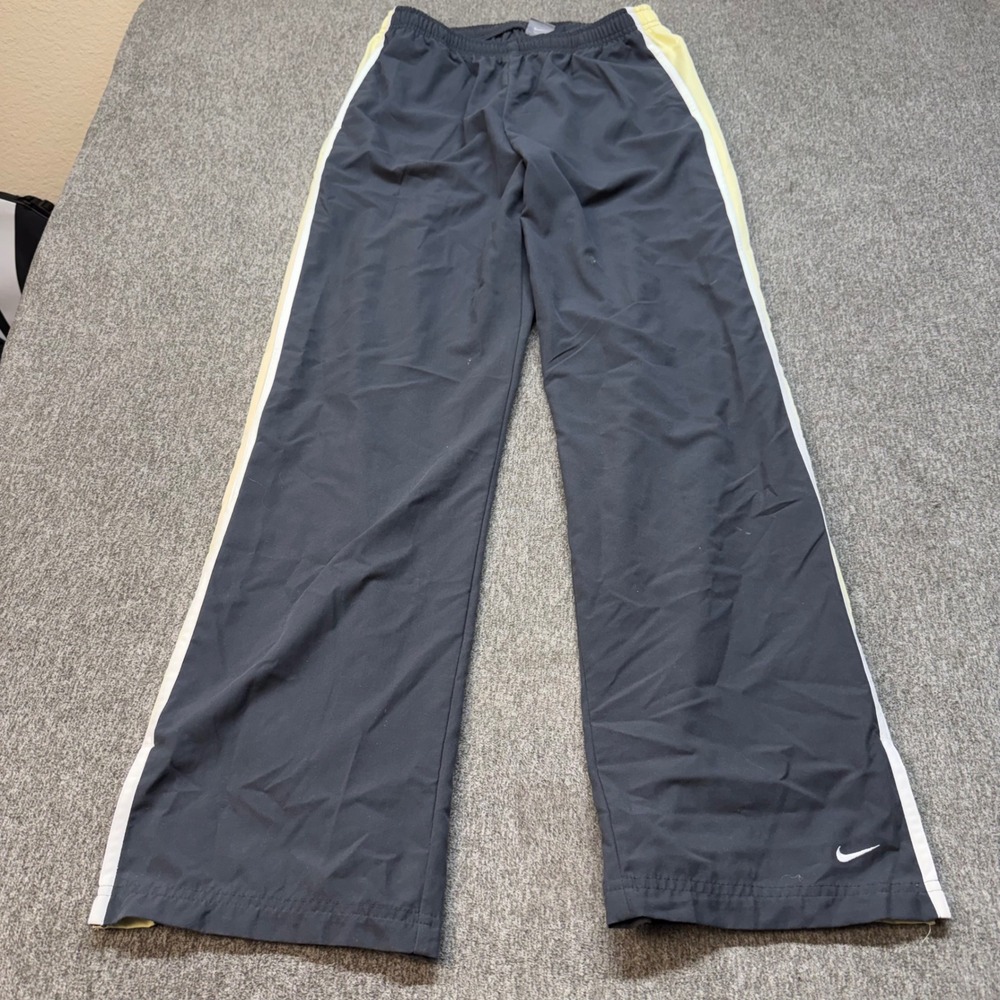 Nike Mens Track Pants Gray Yellow White Side Stripe Athletic Warm Up Medium